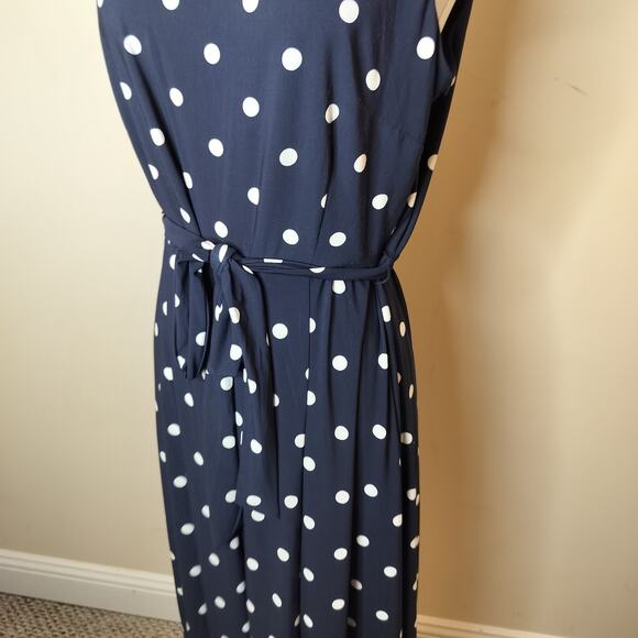 Anne Klein Polka Dot Dress Belted Stretch Fit Flare - Picture 5 of 8